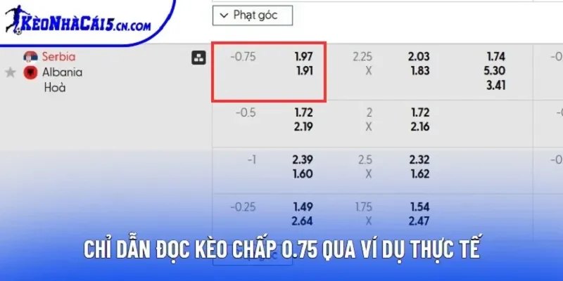 Chỉ dẫn đọc kèo chấp 0.75 qua ví dụ thực tế Chỉ dẫn đọc kèo chấp 0.75 qua ví dụ thực tế